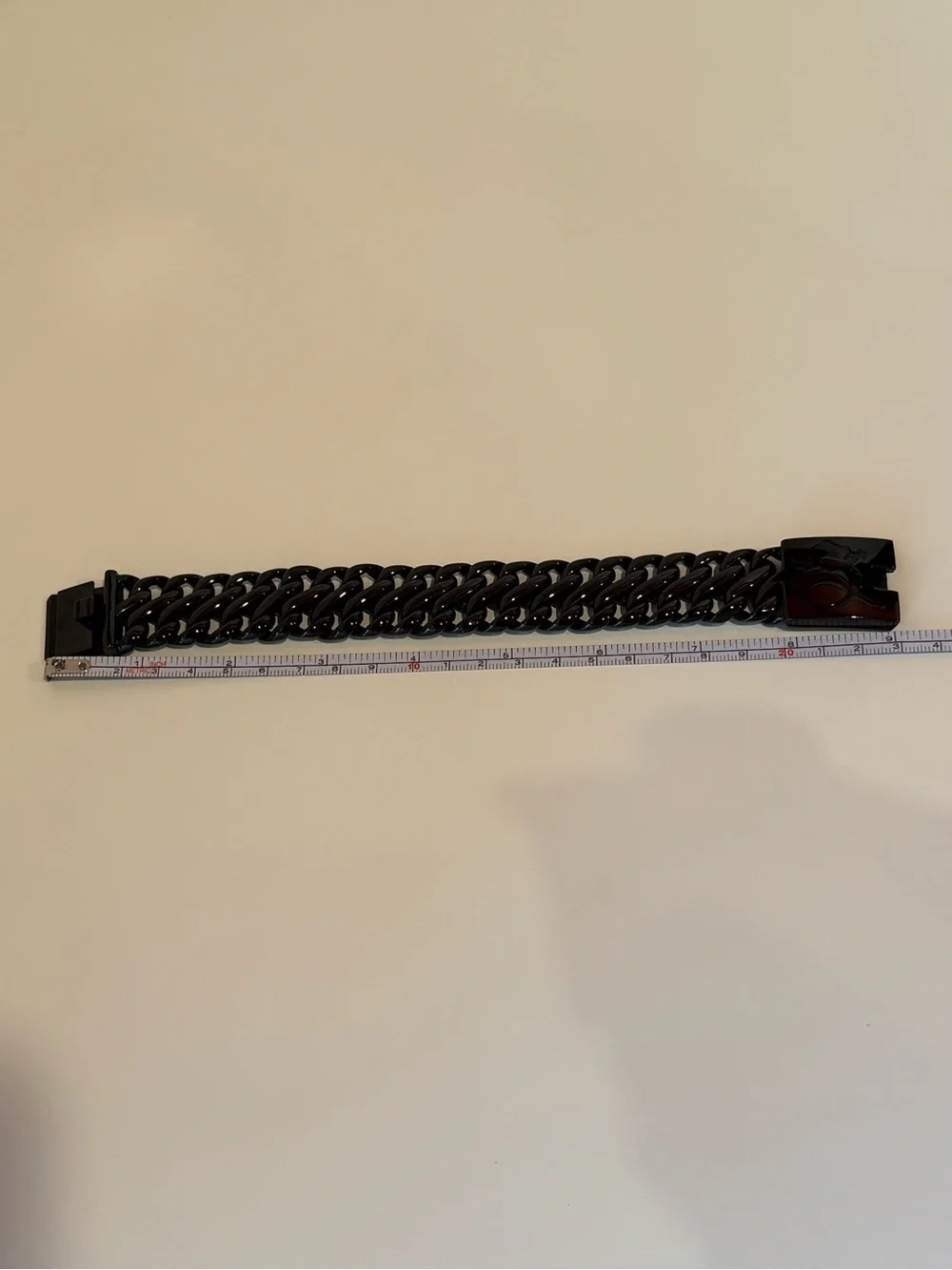 Glossy Black Chunky Chain Bracelet with Dragon Design